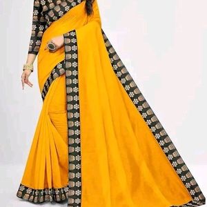 (New) Beautiful Yellow Saree With Blouse Piece