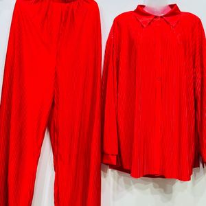 plus size hot red pleated cordset