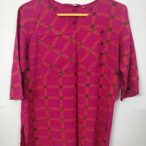 Pink Checked Short Kurti