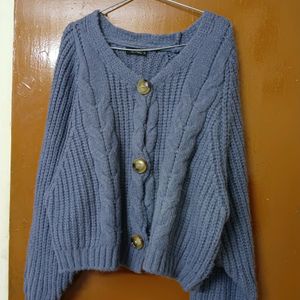 Korean Blue Stylish Wool Cardigan