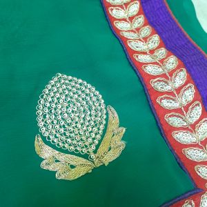 Green Saree With Jari Work