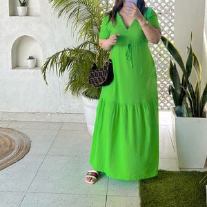 Beautiful Cotton Dress In Young Green Colour