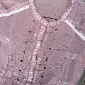 W Printed Straight Kurta With Embroidered Yoke