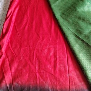 Red And Green With Zari Printed Saree (Women)