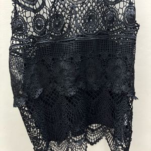 Black Hollow Out Crochet Tie Top