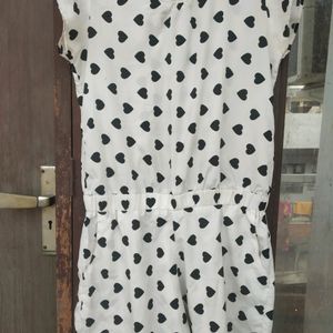 White Jumpsuit black heart Print