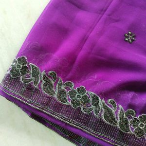 New 🆕 Purple Saree With Black Sequence Work