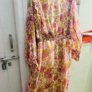 Peach Floral Dress By Westside Store