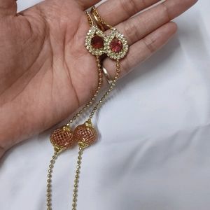 Golden And Rani Pink Color Chain Set