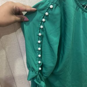 Pearl Studded Sleeves Green Top