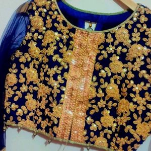 Navy Blue Golden Work Partywear Blouse 36 Bust