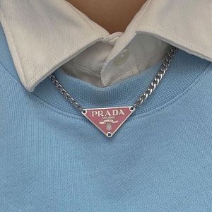 Prada Pink Unisex Silver Chain Necklace
