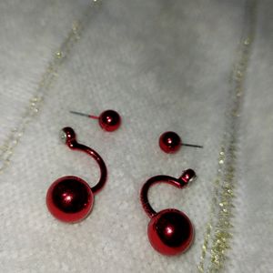 Red Shiny Marble Colour Studs , Two In One