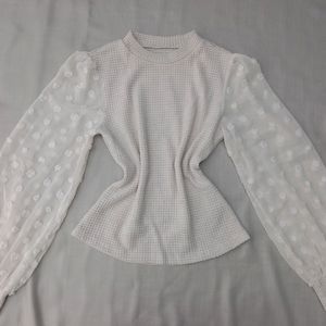 New Korean Buff Sleeves Beige Sweater