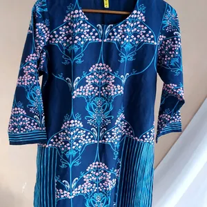 Ahika Navy Blue Printed Kurti, L Size