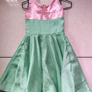 Pastel Green Frock With Pink Embroidery Work!!✨️