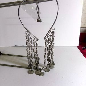 Designer Ear Cuff with Long Chains (Silver)