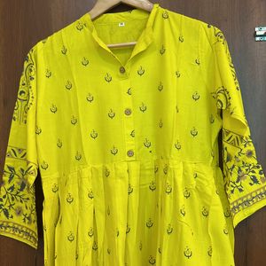 Stylish Yellow Anarkali Kurta With Duppta