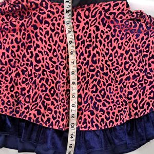 Leopard Print, Velvet, Pink Mini Skirt For Girls