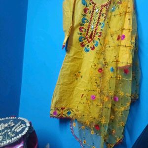 Haldi Embroidery Suit With Dubatta