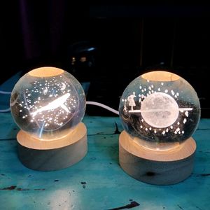 CRYSTAL GLASS BALL ON WOODEN BASE WITH LED LIGHT