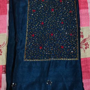 Blue Kurta With Mirror And Thread Work