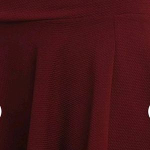 Maroon Solid Flared Mini Skirt