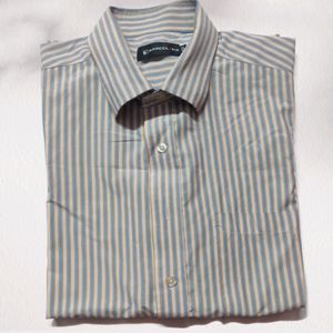 light blue and white formal shirt with a thin stri