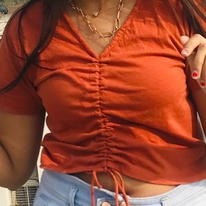 orange v nack crop top with adjustable strap