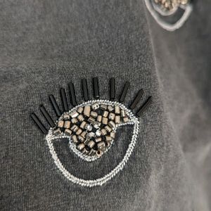 Grey Long Tshirt With Embellished Eye Motifs