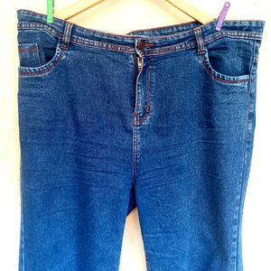 Korean Baggy Straight Fit Blue Denim Jeans (Women)