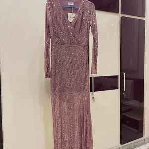 Champagne V Neck Sequin Gown