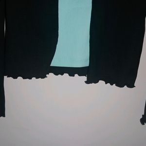 Set Of Tie up Cardigan & cyan top