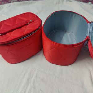 Set Of Two Red Coloured Makeup Box