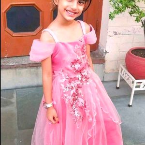 Girls Pink Half Embellished Gown