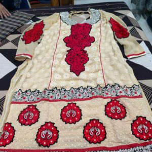 Beige And Red Kurti