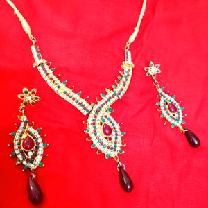 Karwachauth Premium Maroon Green Necklace Set❤️💚