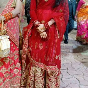 Red Lehnga , No Blouse