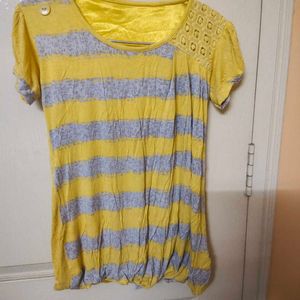 Soft Yellow Stretchable Striped Top Women