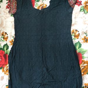 Stitched Black Embroied Cotton Kurtha | Size 38