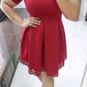 Off Shoulder Laser Cut Fit and Flare Dress