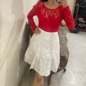 Red Lacey See Through Top