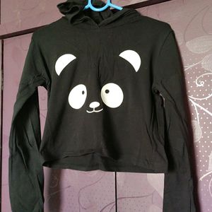 Panda Printed Hoodie Crop Top