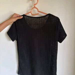 Textured Black Mesh Top