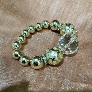 Gold Beaded Bracelet with Crystal Accent