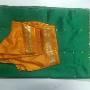 Green Colour Saree With Blouse