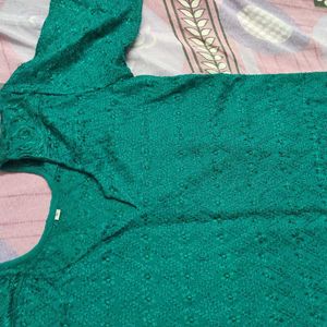 Peacock Green Chickankari Kurti