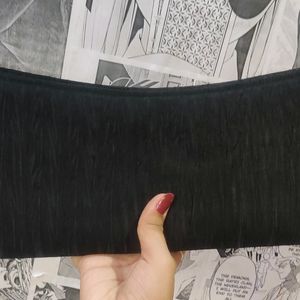 Polyester Cotton Blend Ribbed Black Purse