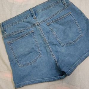 High Waisted Blue Shorts Mini Length