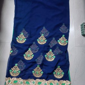 Designer Jorjet And Cross Fabric Half N Half Saree